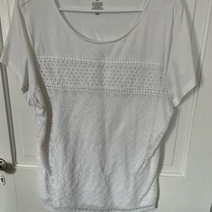 croft & barrow White Short-Sleeve Lace Front Knit Top